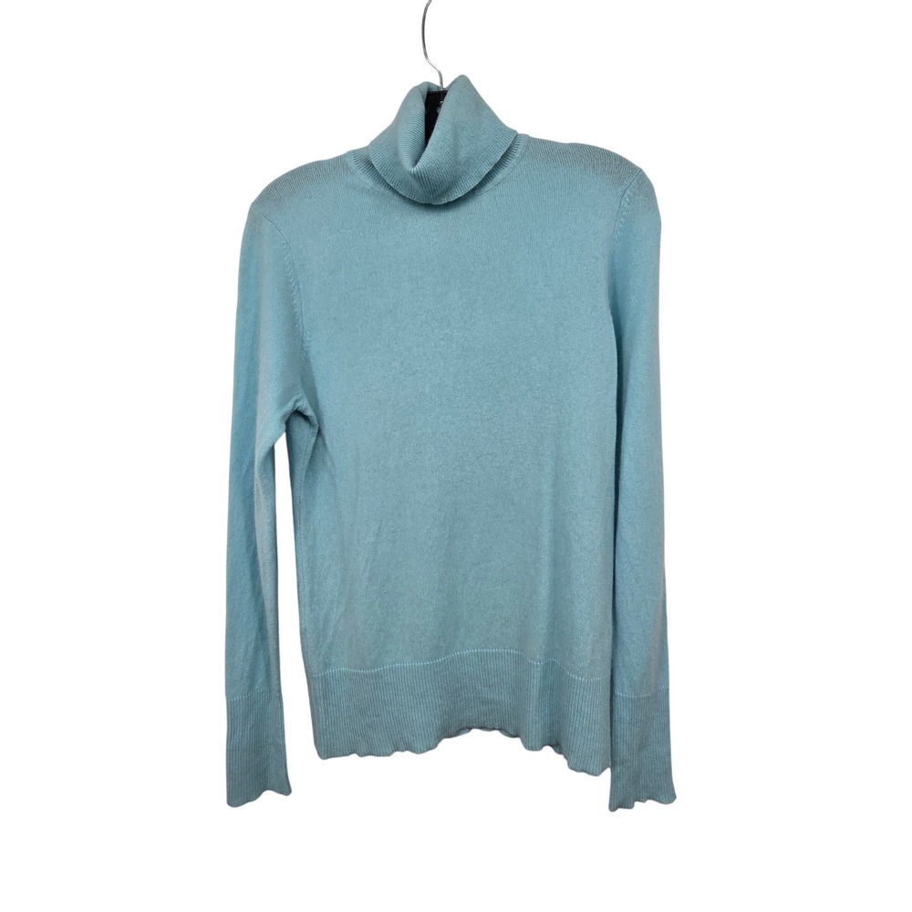 Victor Alfaro 100% Cashmere Turtleneck Sweater Women L Blue Knit Pullover Luxury